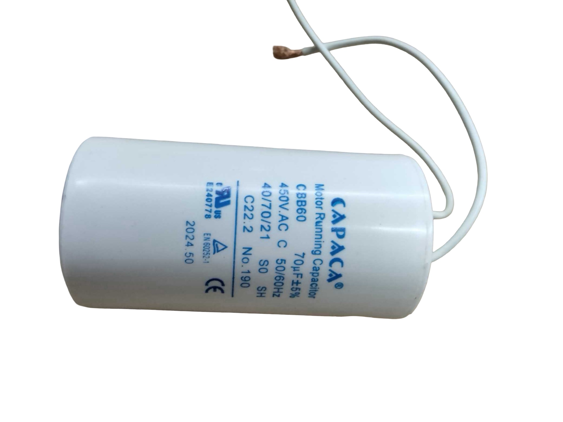 Power Unit RUN CAPACITOR 70UF 450VAC WHITE 2 Wire FA7389-2
