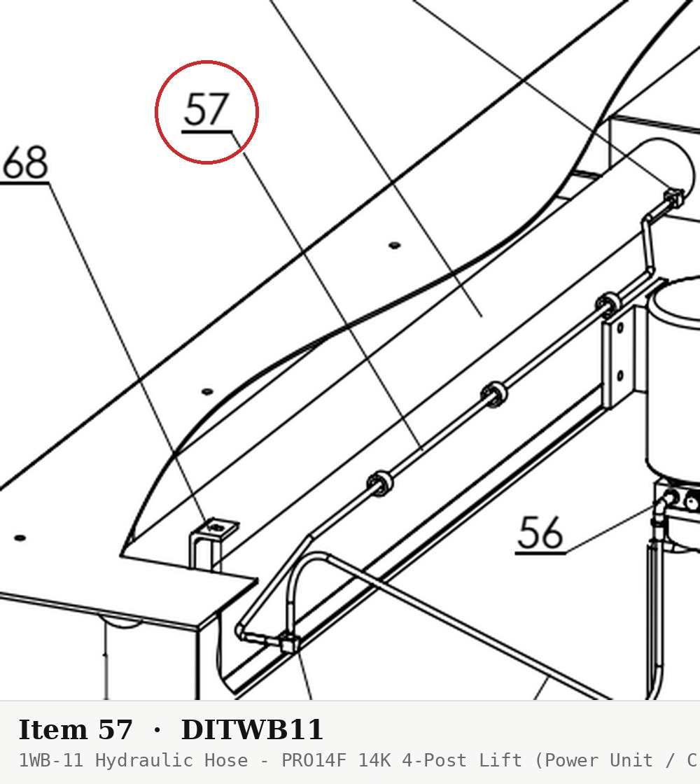 1WB-11 Hydraulic Hose - PRO14F 14K 4-Post Lift (Power Unit / Cross Beam) - parts drawing detail