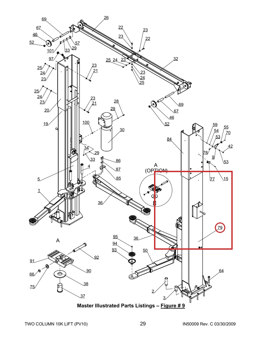 30500-2000-12 Hydraulic Hose Guide for PRO10 / PROV10 / PV10 & 2-Column 10K Lifts - full parts breakdown drawing