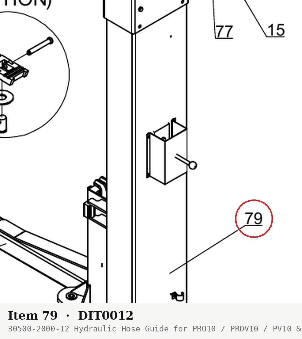 30500-2000-12 Hydraulic Hose Guide for PRO10 / PROV10 / PV10 & 2-Column 10K Lifts - parts drawing detail