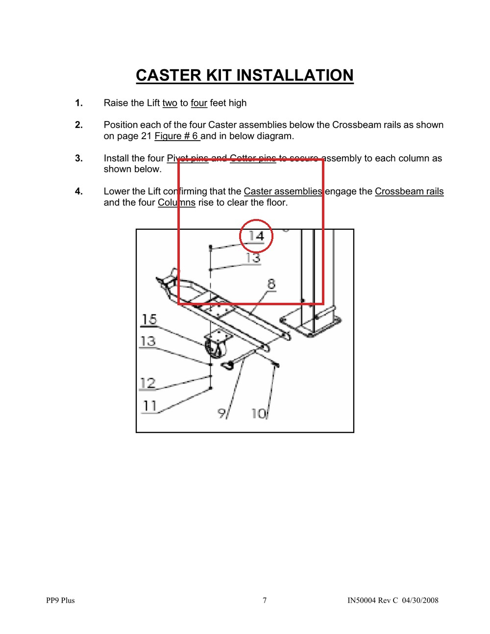 B10-10×35 M10×35 Hex Bolt for PP8+ / PP9+ Four-Post Parking Lifts (Caster Kit) - full parts breakdown drawing