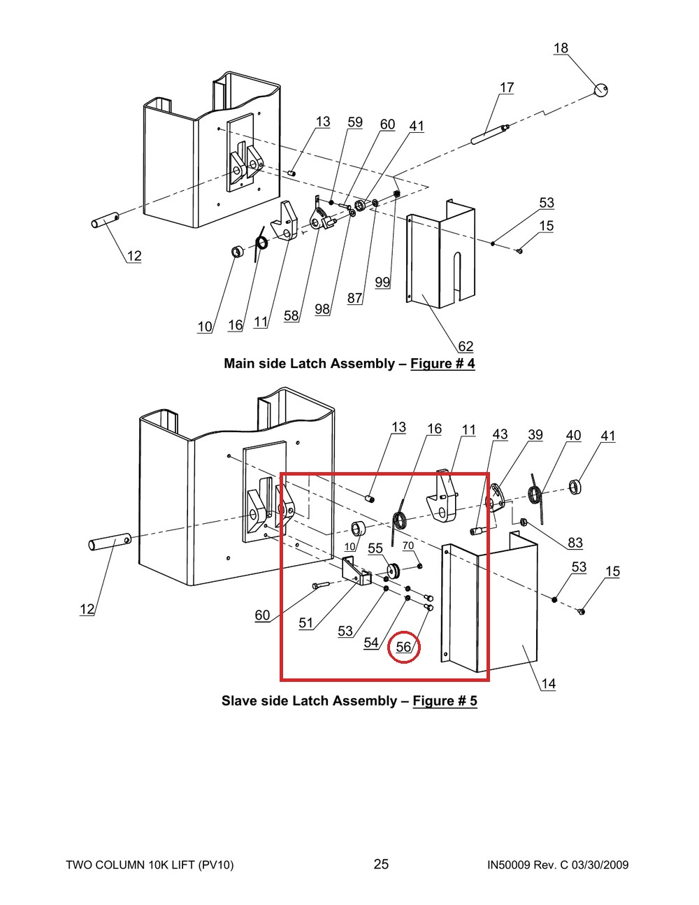 B10-6×16 M6×16 Hex Bolt for PRO9D / PRO10 / 2-Column 10K Lift Latch Assemblies - full parts breakdown drawing