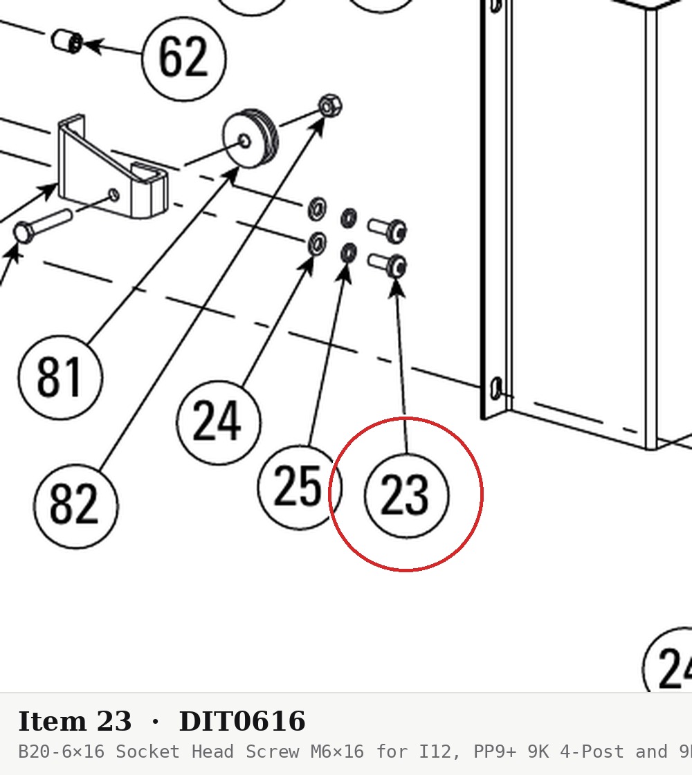 B20-6×16 Socket Head Screw M6×16 for I12, PP9+ 9K 4-Post and 9K Parking Lifts - parts drawing detail
