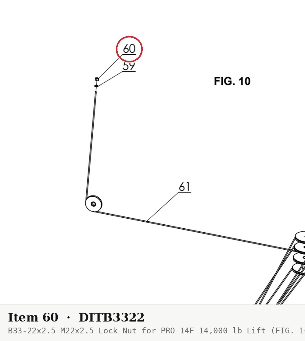 B33-22x2.5 M22x2.5 Lock Nut for PRO 14F 14,000 lb Lift (FIG. 10) - parts drawing detail