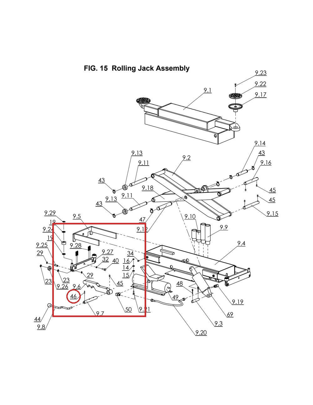 B51-5×24 Roll Pin 5mm x 24mm for Pro 14F 14,000 lb Lift Rolling Jack - full parts breakdown drawing