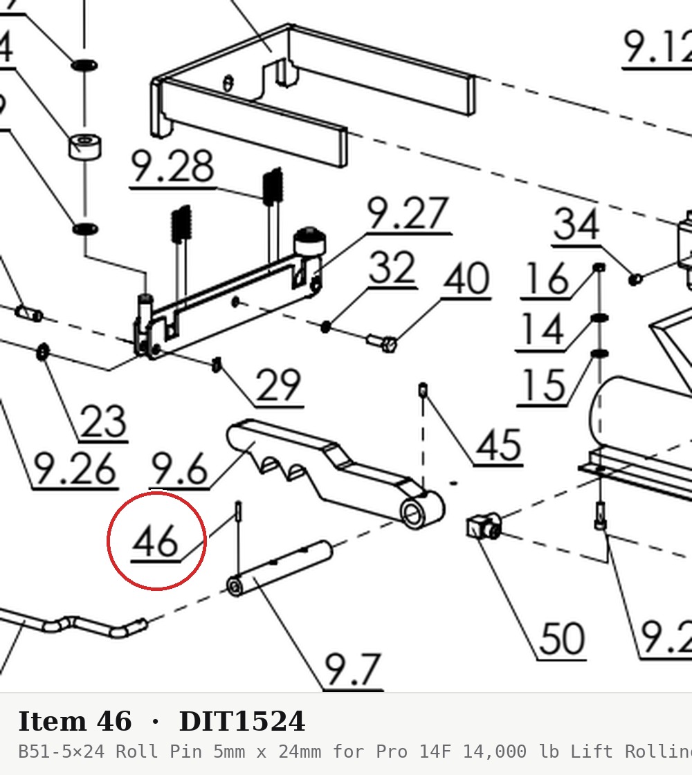 B51-5×24 Roll Pin 5mm x 24mm for Pro 14F 14,000 lb Lift Rolling Jack - parts drawing detail
