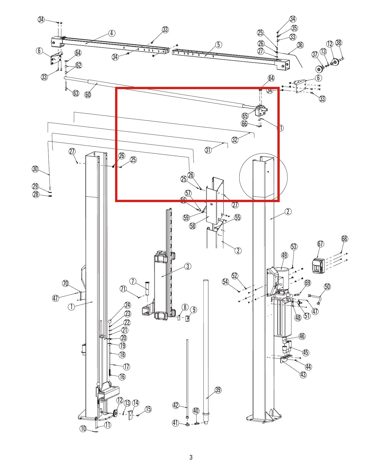 Direct Lift 1WB-14 Hydraulic Hose A / Overhead Hose for PRO9D & DL9 2-Post Lifts parts diagram (location)