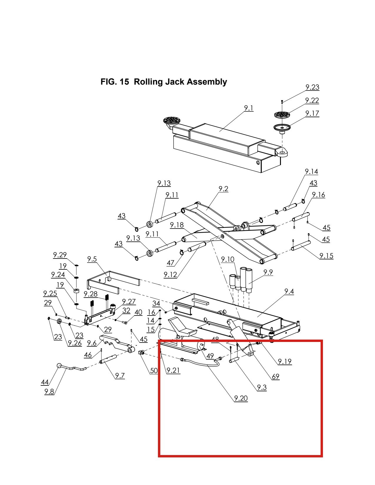 Direct Lift 2WB-16 Hydraulic Hose for PRO 14F 14K Lift Rolling Jack Assembly parts diagram (location)