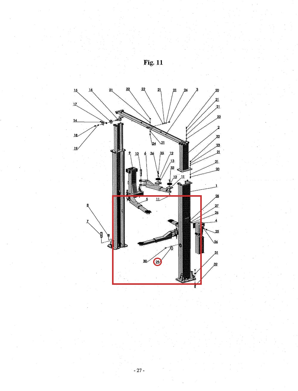 Direct Lift 30400-1013 Window Cover for 2-Column 8K, BP9 Floor Plate & HR8000 Lifts - full parts breakdown drawing