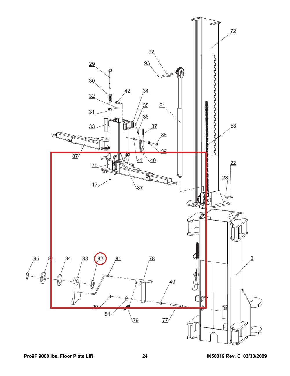 Direct Lift 30400-5031 Washer for BP9, PRO9F & HR8000 Carriage / Safety Latch Assembly - full parts breakdown drawing