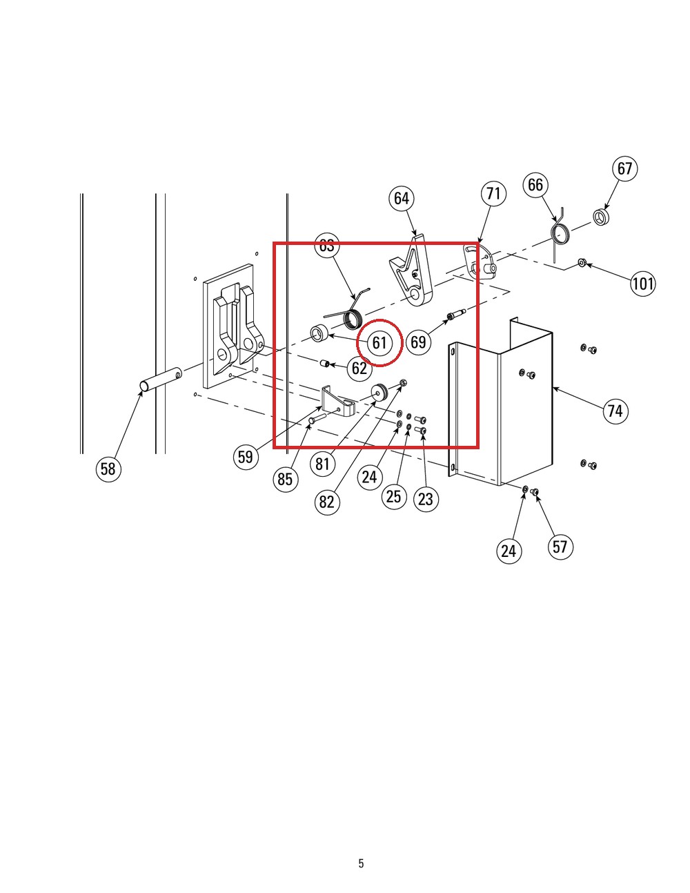 Direct Lift 30500-5001(B)-07G Spacer - I12 Lift Arm-Lock Release Assembly - full parts breakdown drawing