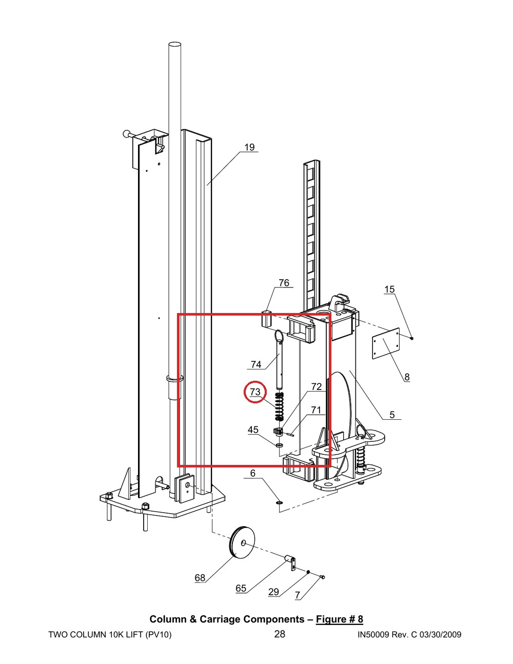 Direct Lift 30500-5200-4 Arm Restraint Spring - PRO10 10K / BP9 / PRO9F 9K 2-Post Lifts - full parts breakdown drawing