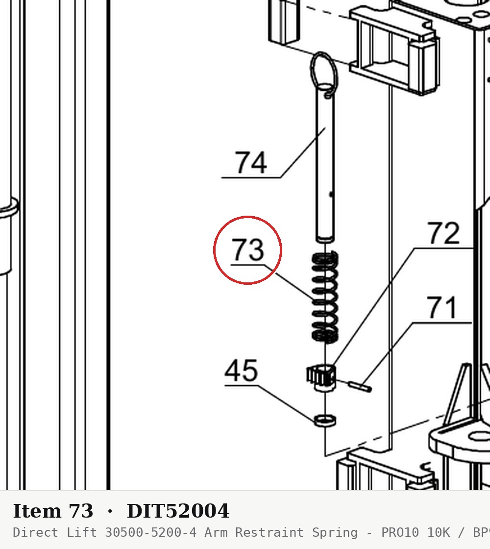 Direct Lift 30500-5200-4 Arm Restraint Spring - PRO10 10K / BP9 / PRO9F 9K 2-Post Lifts - parts drawing detail
