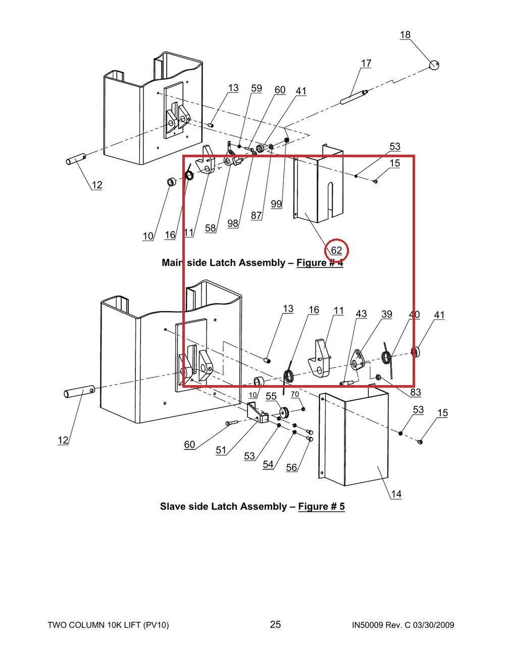 Direct Lift 30500-8000-01A Safety Latch Cover A for Pro 9D 9K and Pro 10 / PRO-V10 / PV10 Lifts - full parts breakdown drawin