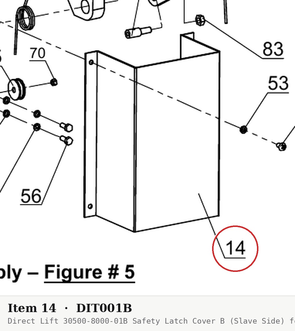 Direct Lift 30500-8000-01B Safety Latch Cover B (Slave Side) for Pro 9D 9K and Pro 10 / PRO-V10 / PV10 Lifts - parts drawing
