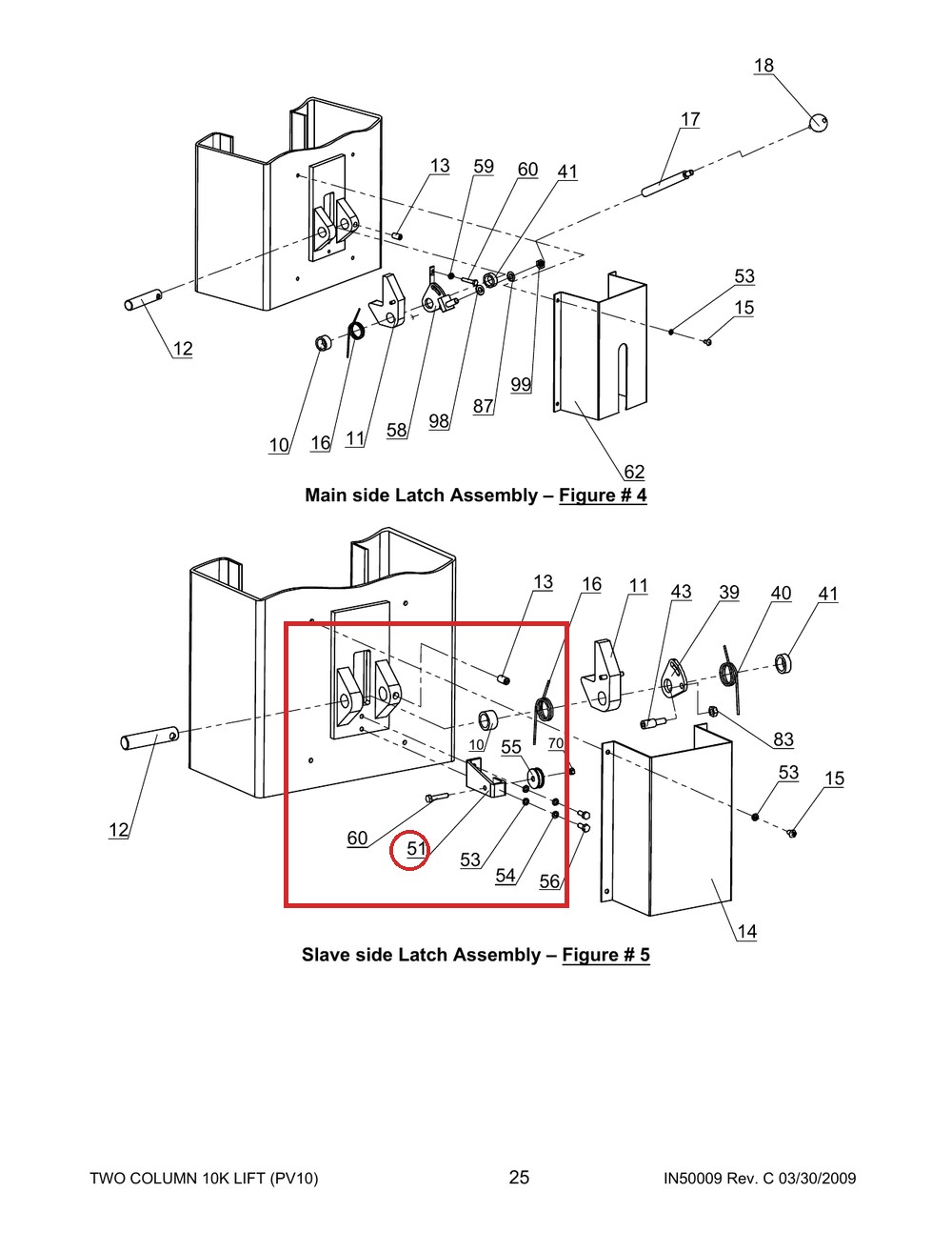 Direct Lift 30500-8000-3-1 Cable Sheave Bracket B / Safety Latch Bracket - Slave Side, Pro 10 & Pro 9D - full parts breakdown