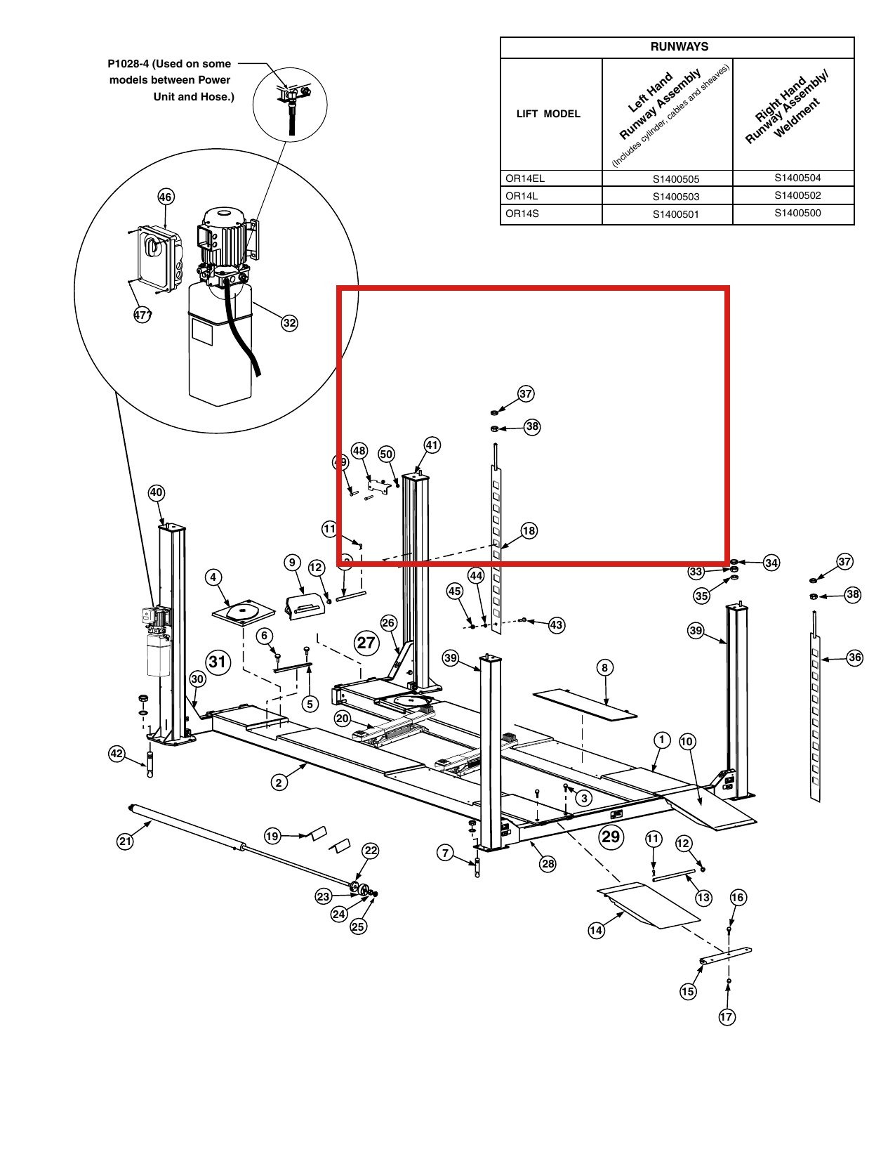 Direct Lift 913602 (40760) 3/4"-16 Hex Nut Grade 5 for DP10 & I10N Two-Post Lifts parts diagram (location)