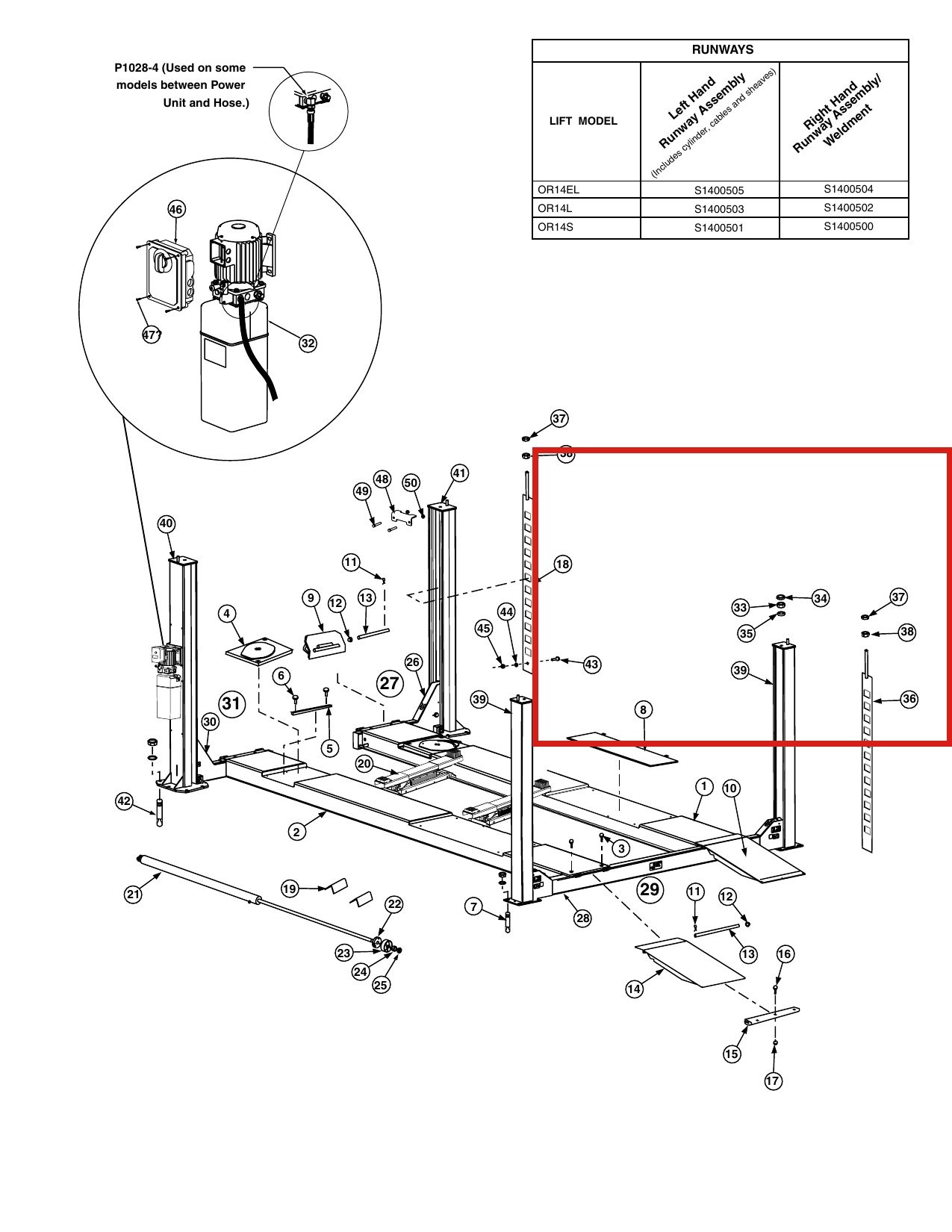 Direct Lift 913611 (40759) 3/4"-16 Hex Jam Nut Grade 5 for DP10 & I10N Two-Post Lifts parts diagram (location)