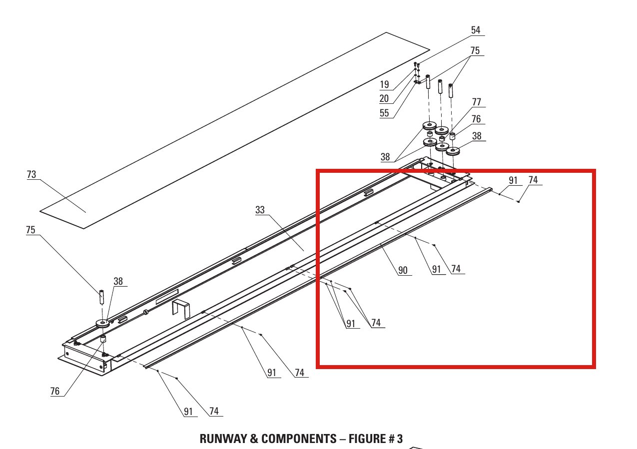 Direct Lift B23-5x10 M5x10 Discal Head Screw for PP8+ Long 8K 4-Post Runway parts diagram (location)