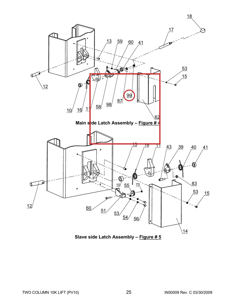 Direct Lift B36-10 M10 Nut for 2-Post 10K, PRO9D & PRO10 Lifts - full parts breakdown drawing