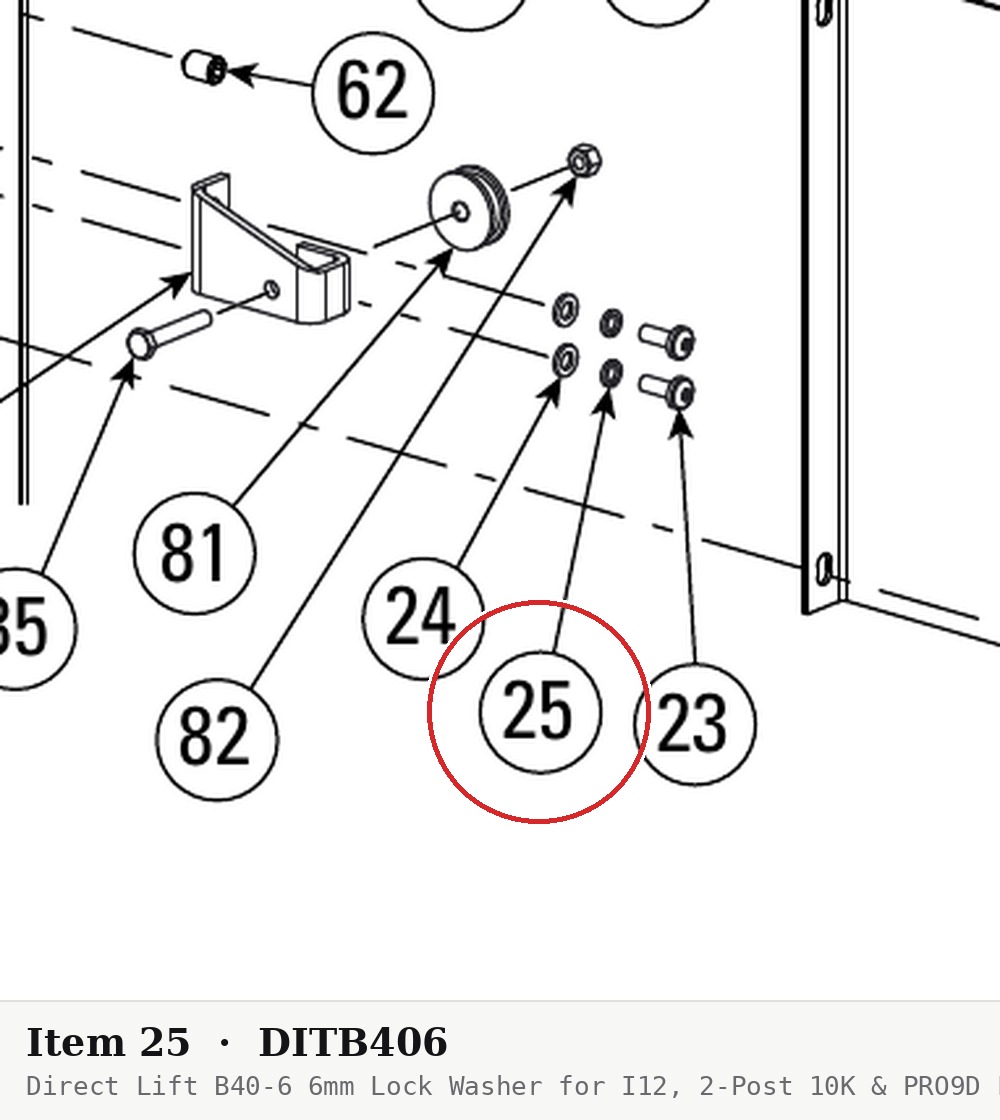 Direct Lift B40-6 6mm Lock Washer for I12, 2-Post 10K & PRO9D Lifts - parts drawing detail