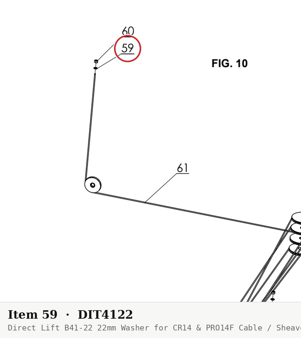 Direct Lift B41-22 22mm Washer for CR14 & PRO14F Cable / Sheave Assemblies - parts drawing detail
