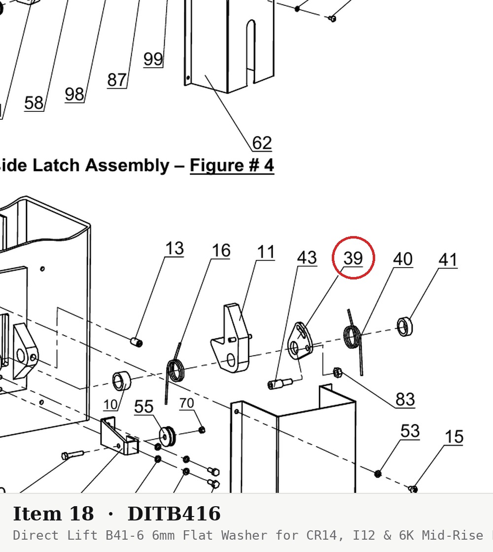 Direct Lift B41-6 6mm Flat Washer for CR14, I12 & 6K Mid-Rise Lifts - parts drawing detail