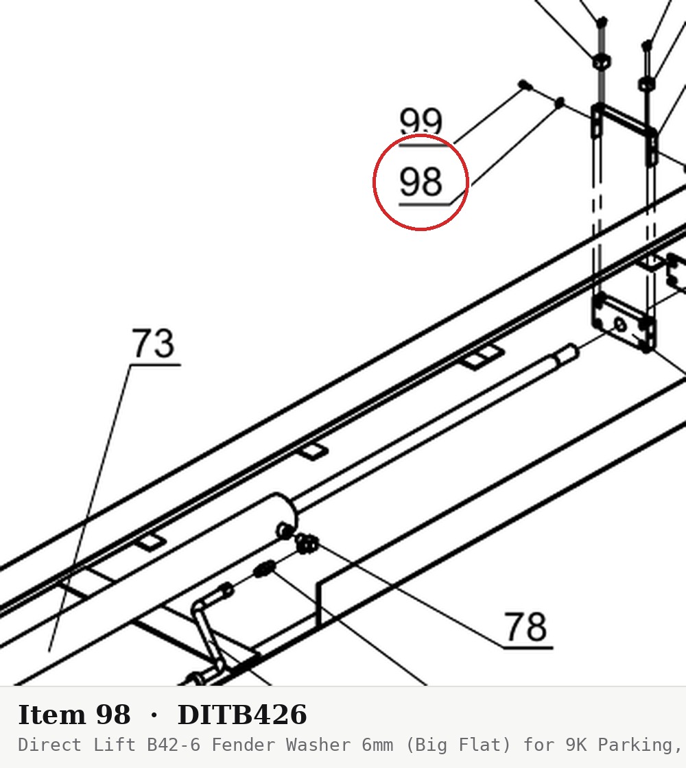 Direct Lift B42-6 Fender Washer 6mm (Big Flat) for 9K Parking, 6K Mid Rise & PP9+ 4-Post Lifts - parts drawing detail