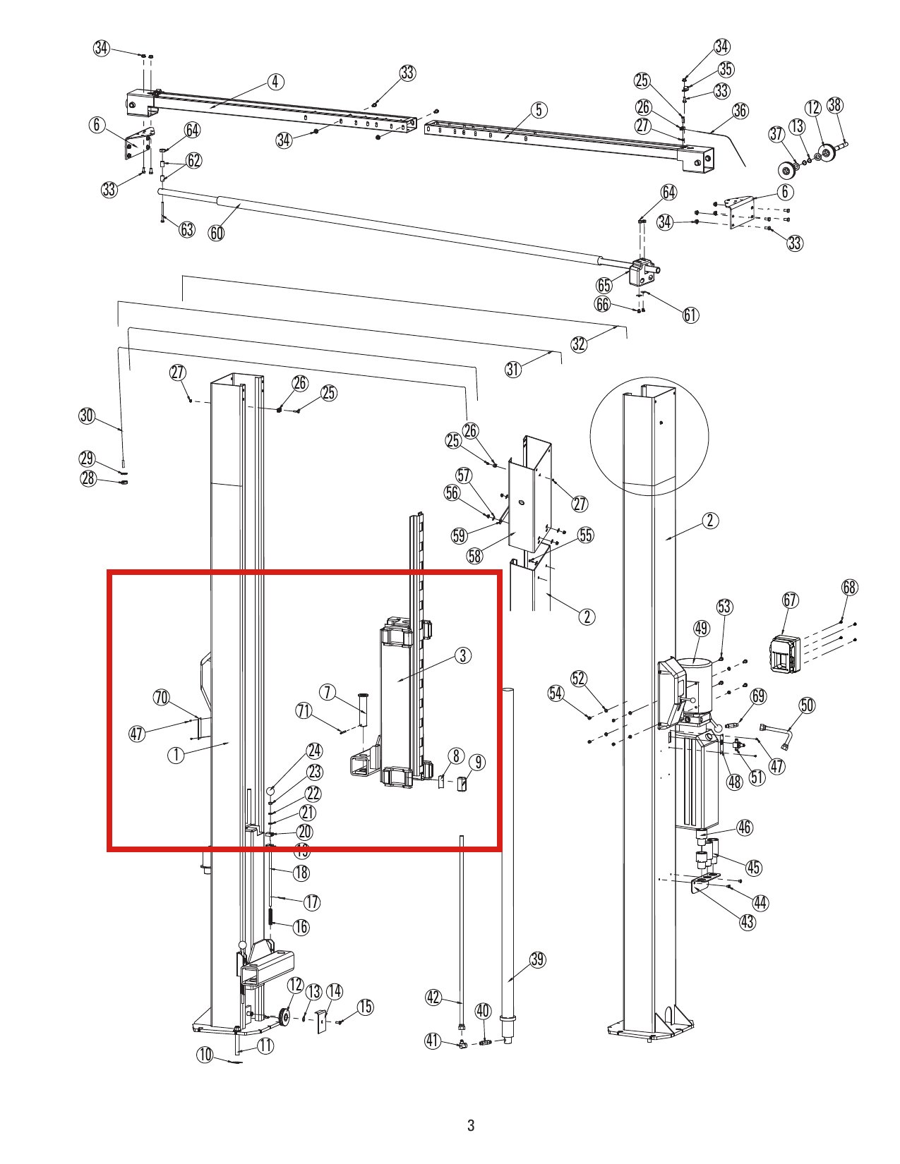 Direct Lift B51-6X20 Spring Pin 6mm x 20mm for DL9, DP10 & I10 Lifts parts diagram (location)