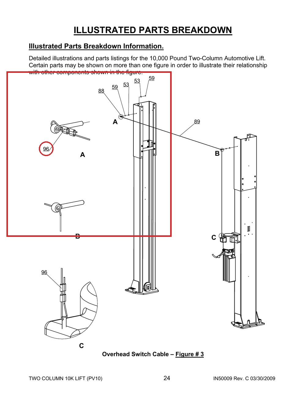Direct Lift B87-1.5 Aluminum Clevis / Cable Clip for 8K, 10K and OH8000 Shut-Off Cables - full parts breakdown drawing