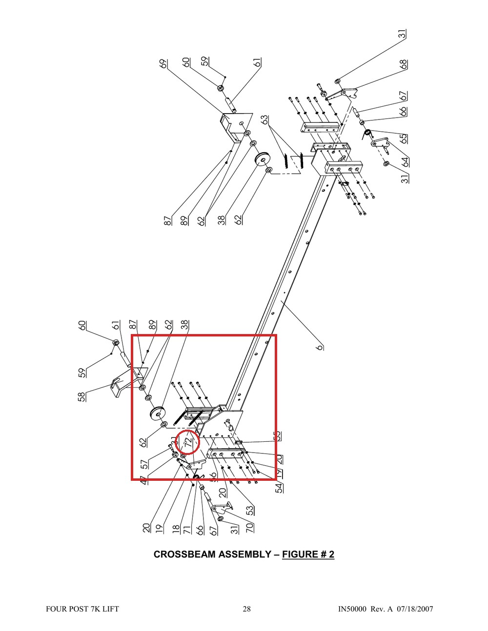Direct Lift DP8-2010 Safety Lock B for 7K / 8K / PP8+ Four-Post Lifts - full parts breakdown drawing