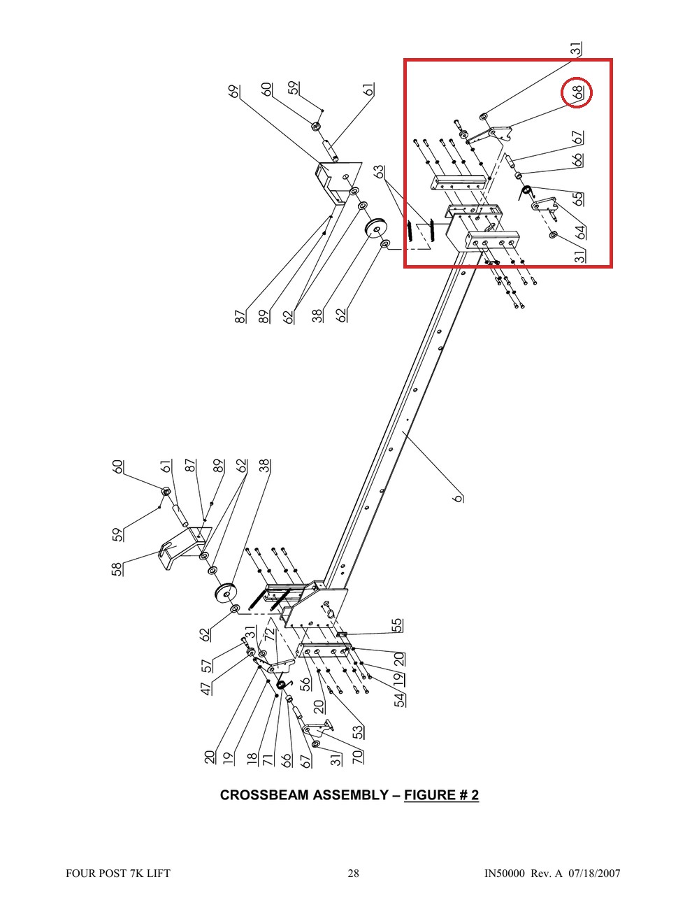 Direct Lift DP8-2010DC Safety Lock A for 7K / 8K / PP8+ Four-Post Lifts - full parts breakdown drawing