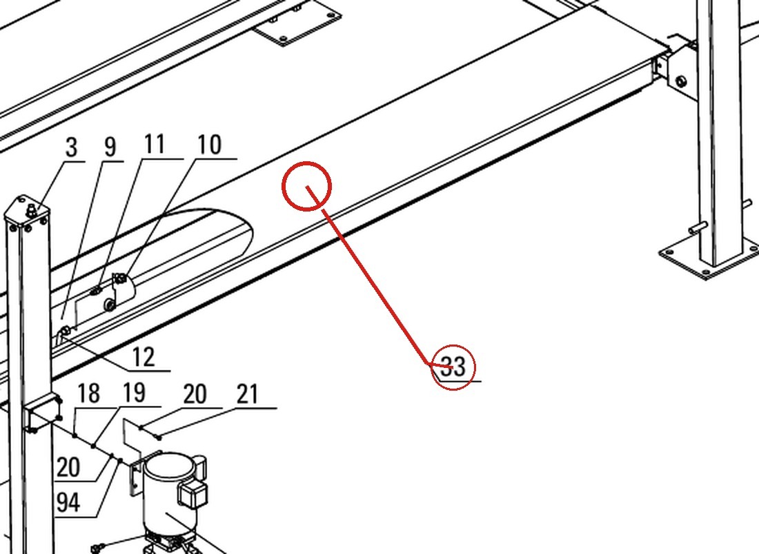 Direct Lift DP8L-3100 Runway Weldment, Driving Side for PP8 Plus Long 8,000 lb Four-Post Lift parts diagram
