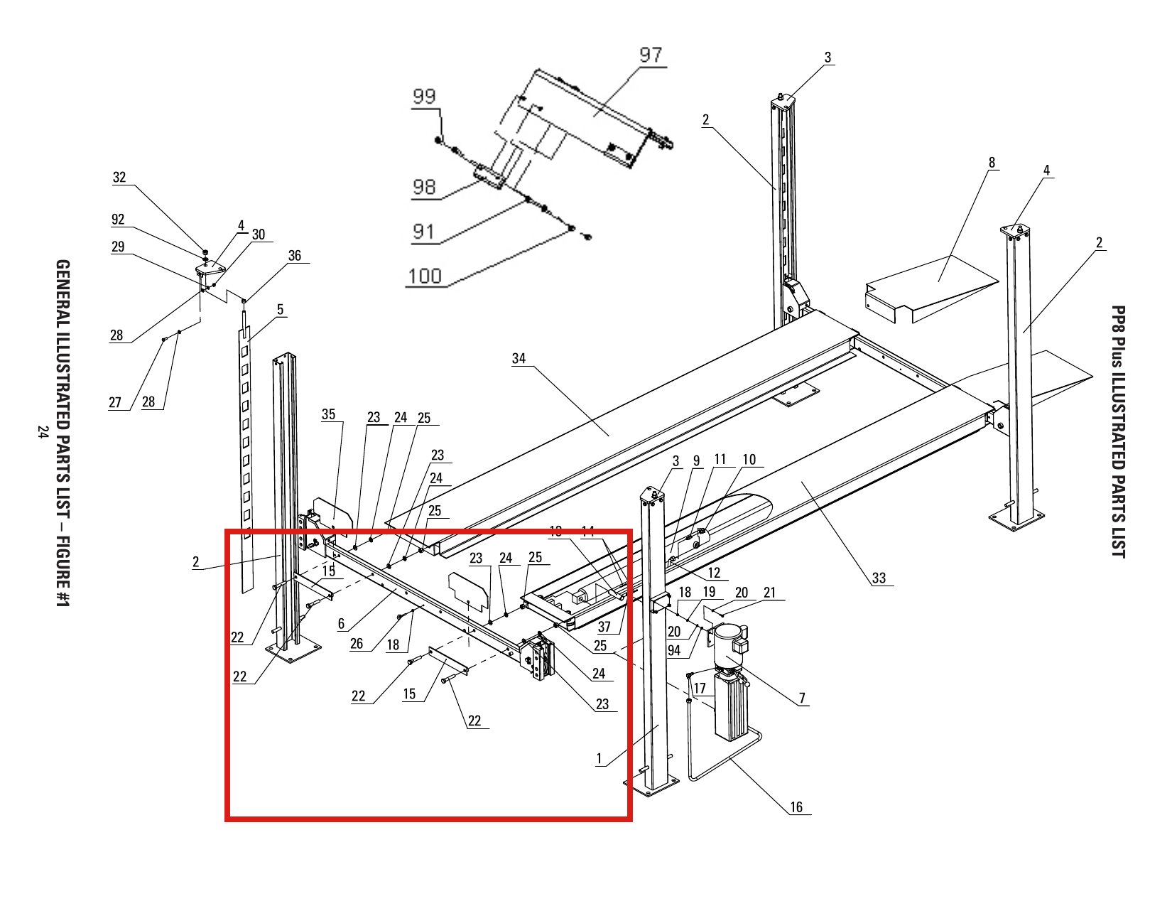Direct Lift H4D-5000 Stop Plate Bracket for 7K, 8K & DP-7 4-Post Parking Lifts parts diagram (location)