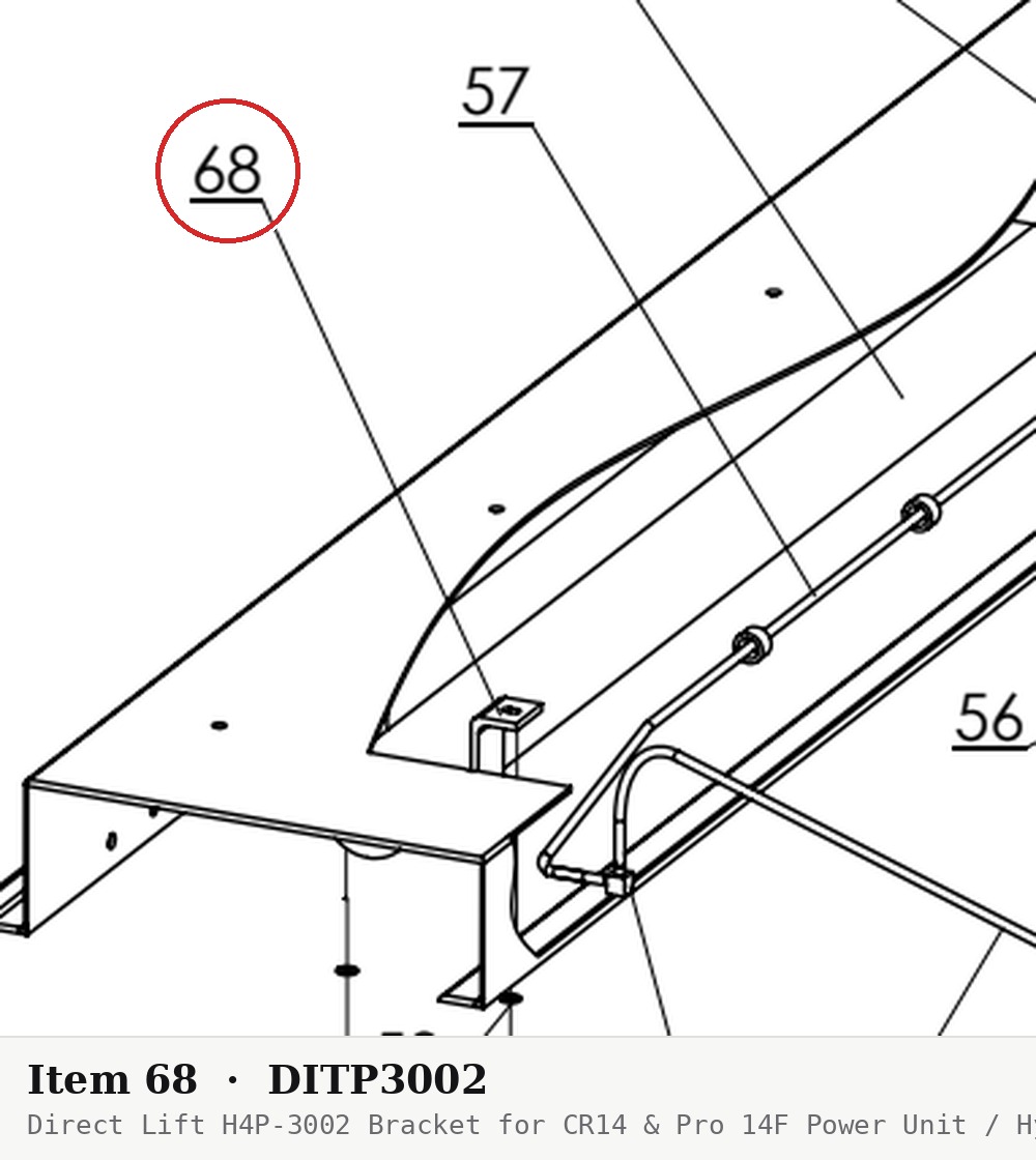 Direct Lift H4P-3002 Bracket for CR14 & Pro 14F Power Unit / Hydraulic Assembly - parts drawing detail