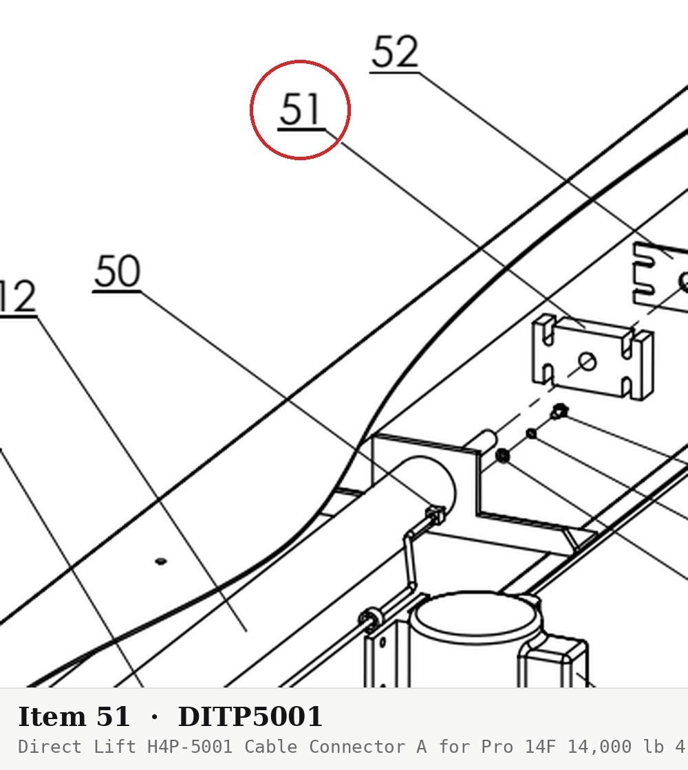 Direct Lift H4P-5001 Cable Connector A for Pro 14F 14,000 lb 4-Post Lift - parts drawing detail