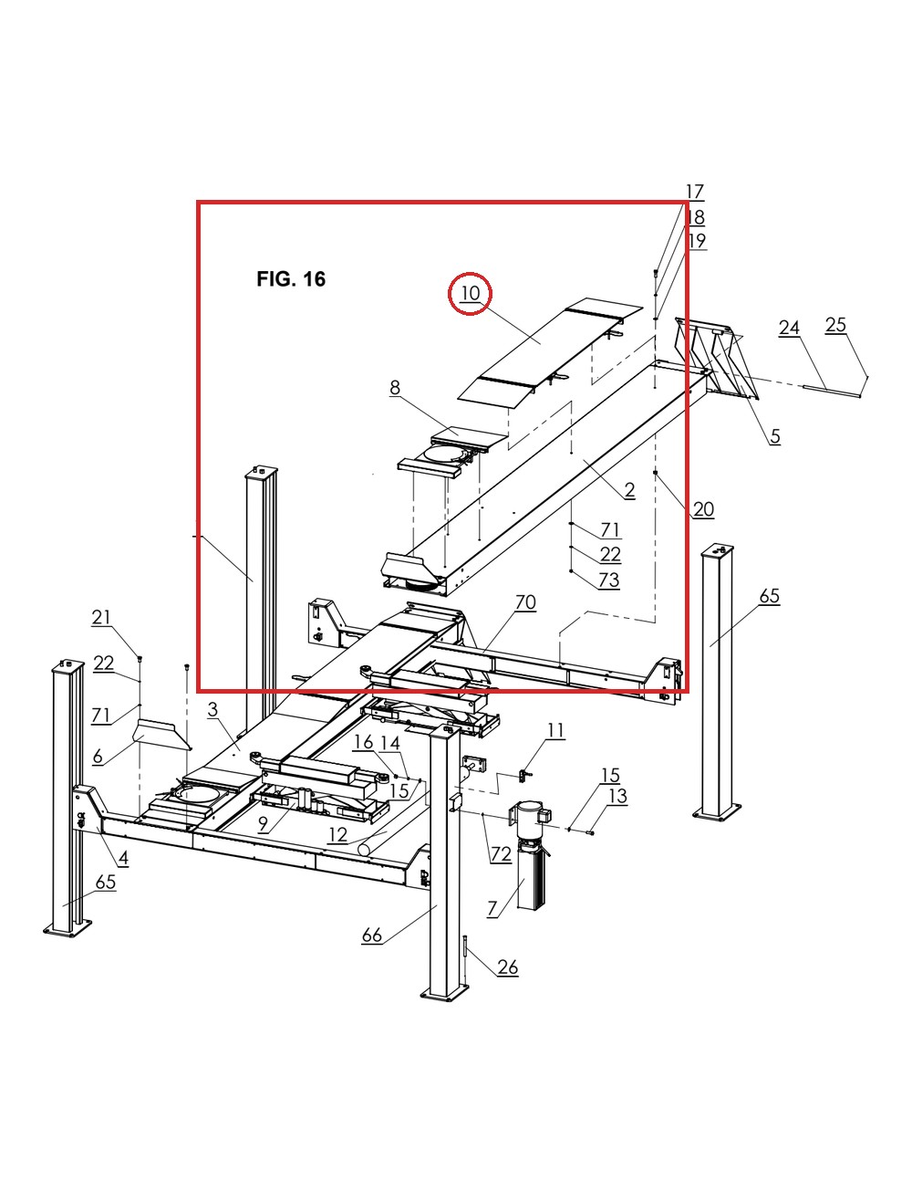 Direct Lift H4P-7000 Rear Slip Plate for Pro 14F 14,000 lb Alignment 4-Post Lift - full parts breakdown drawing