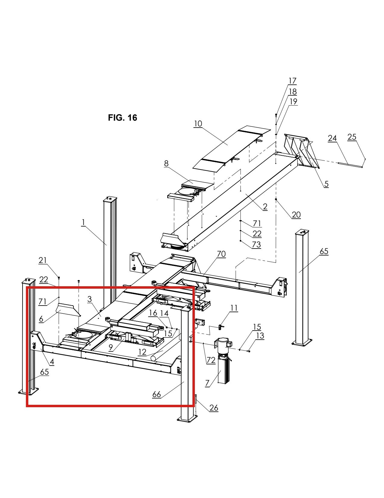 Direct Lift H4P-9000 RJ70 Rolling Jack for Pro 14F 14,000 lb 4-Post Lift parts diagram (location)