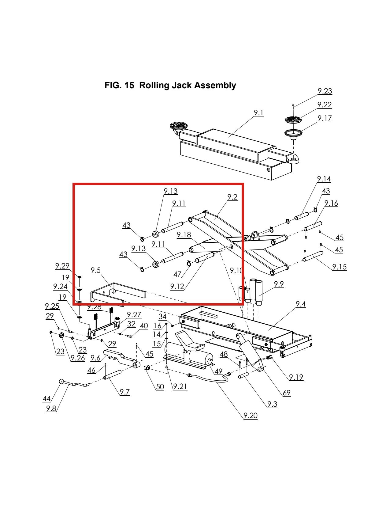 Direct Lift H4P-9002 Roller Shaft for RJ70 Rolling Jack – Pro 14F 4-Post Lift parts diagram (location)