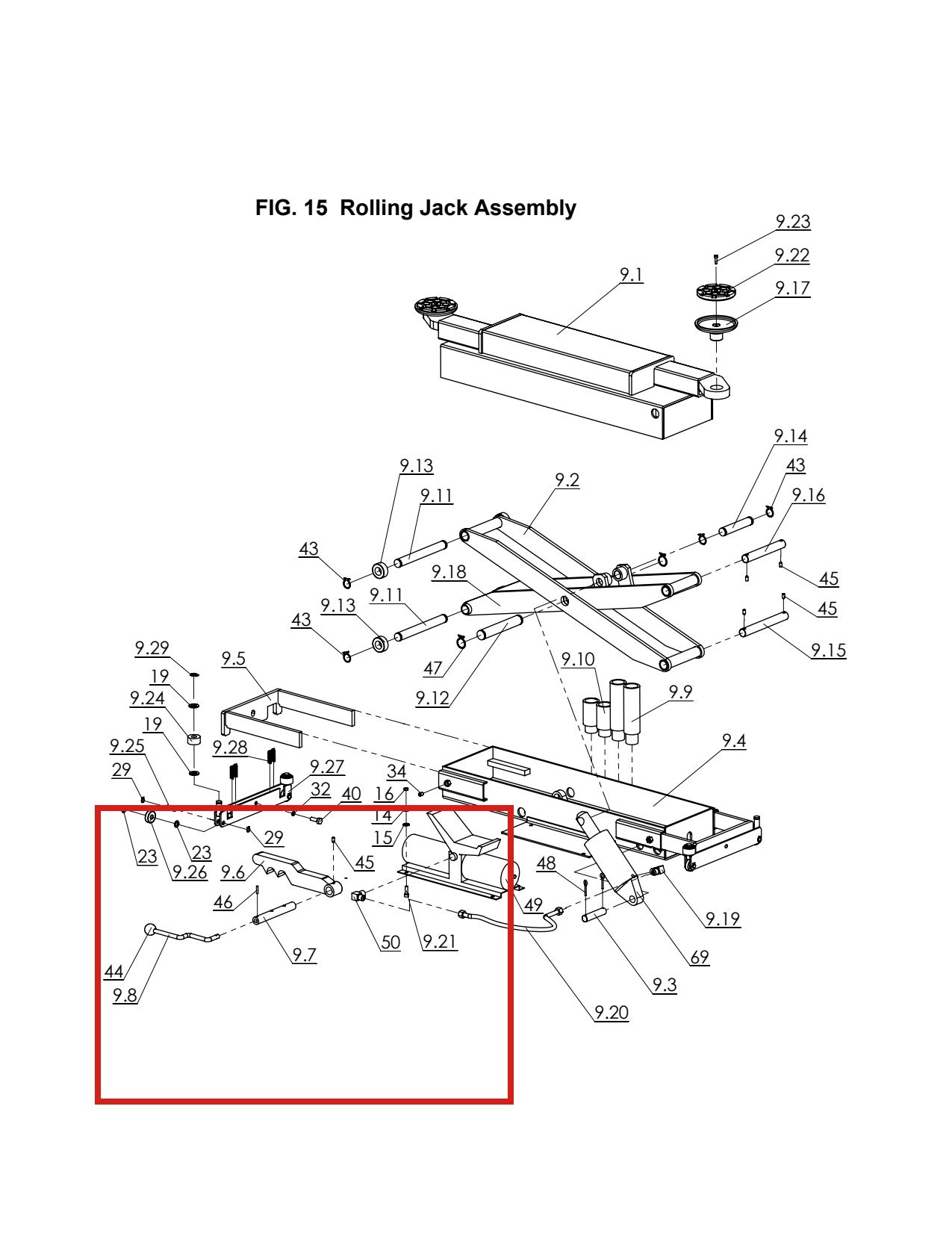 Direct Lift H4P-9003 Safety Lock Shaft for RJ70 Rolling Jack – Pro 14F 4-Post Lift parts diagram (location)