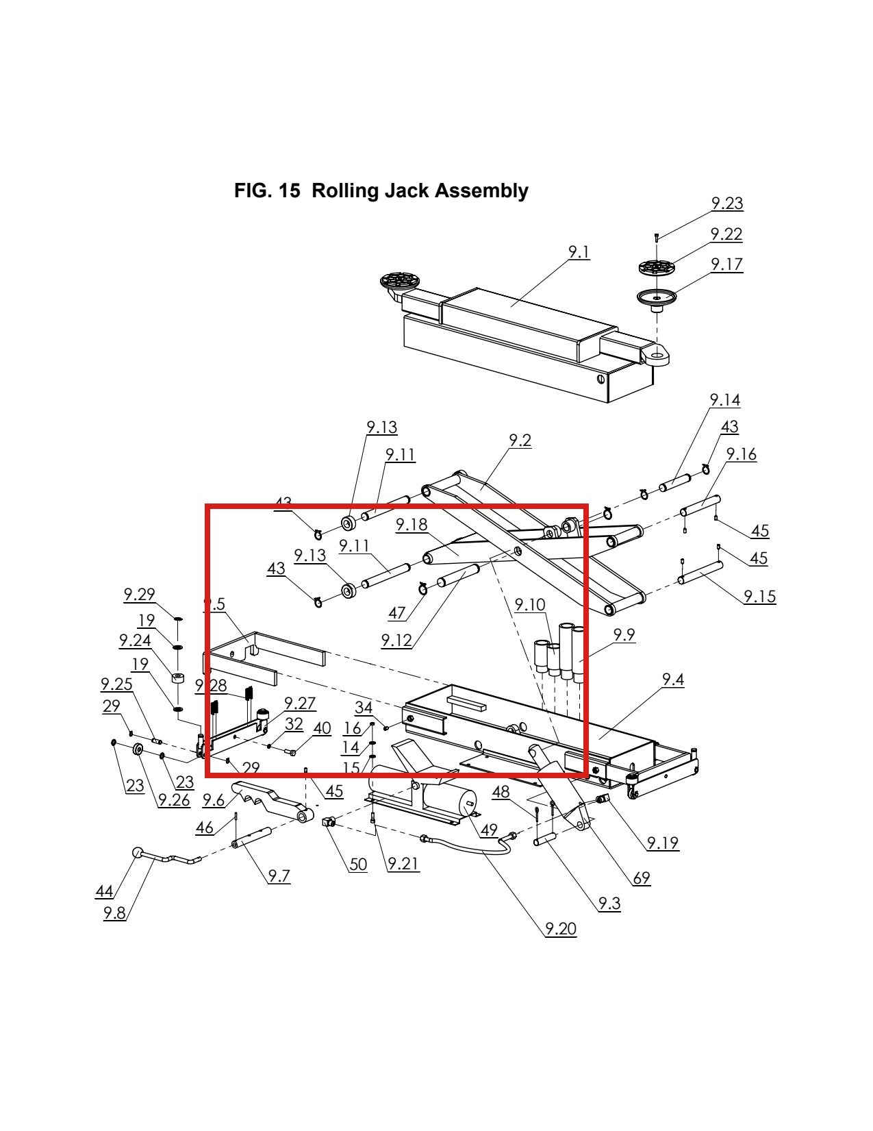 Direct Lift H4P-9005 Scissor Shaft for RJ70 Rolling Jack – Pro 14F 4-Post Lift parts diagram (location)