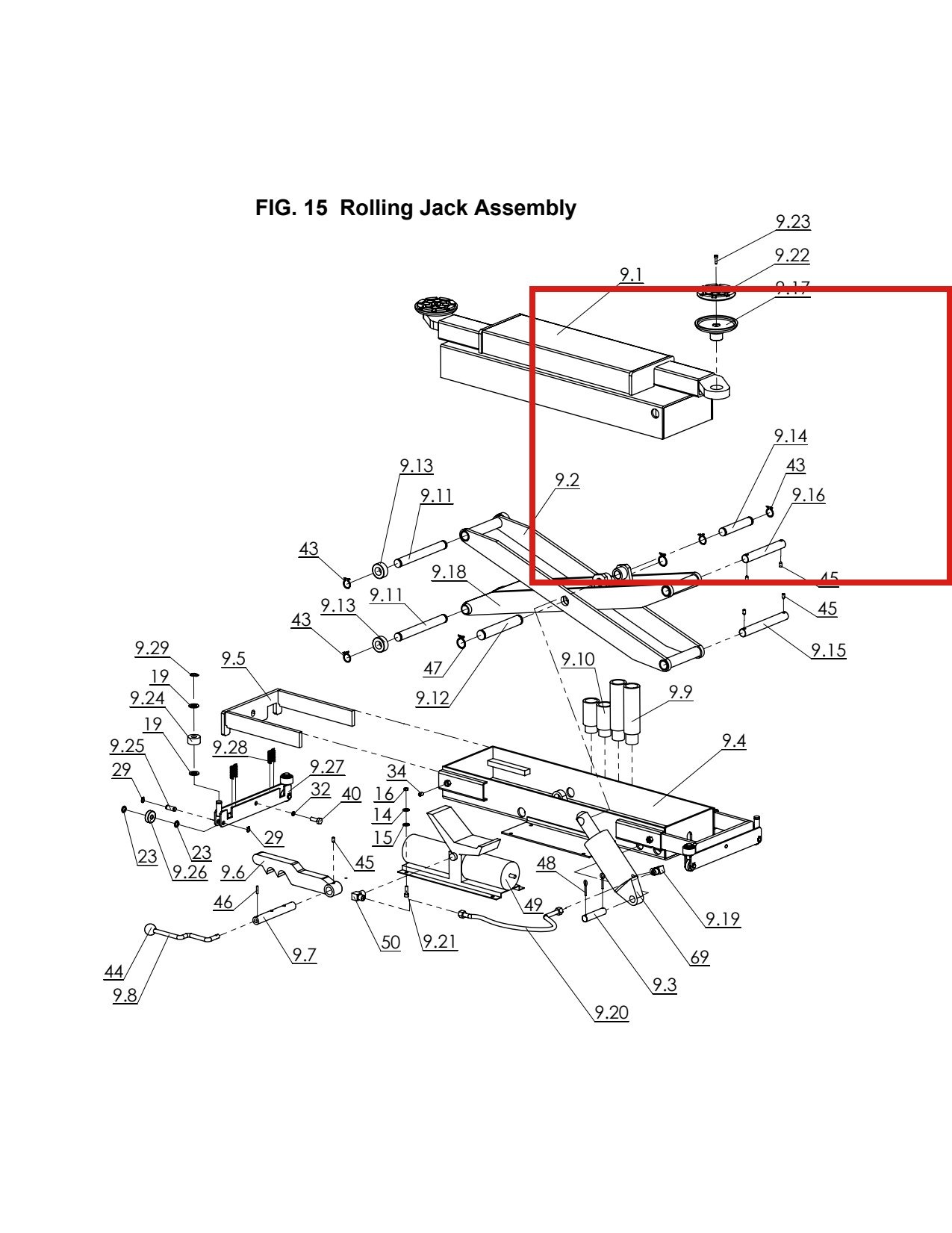 Direct Lift H4P-9006 Cylinder Pushing Pin for RJ70 Rolling Jack – Pro 14F 4-Post Lift parts diagram (location)