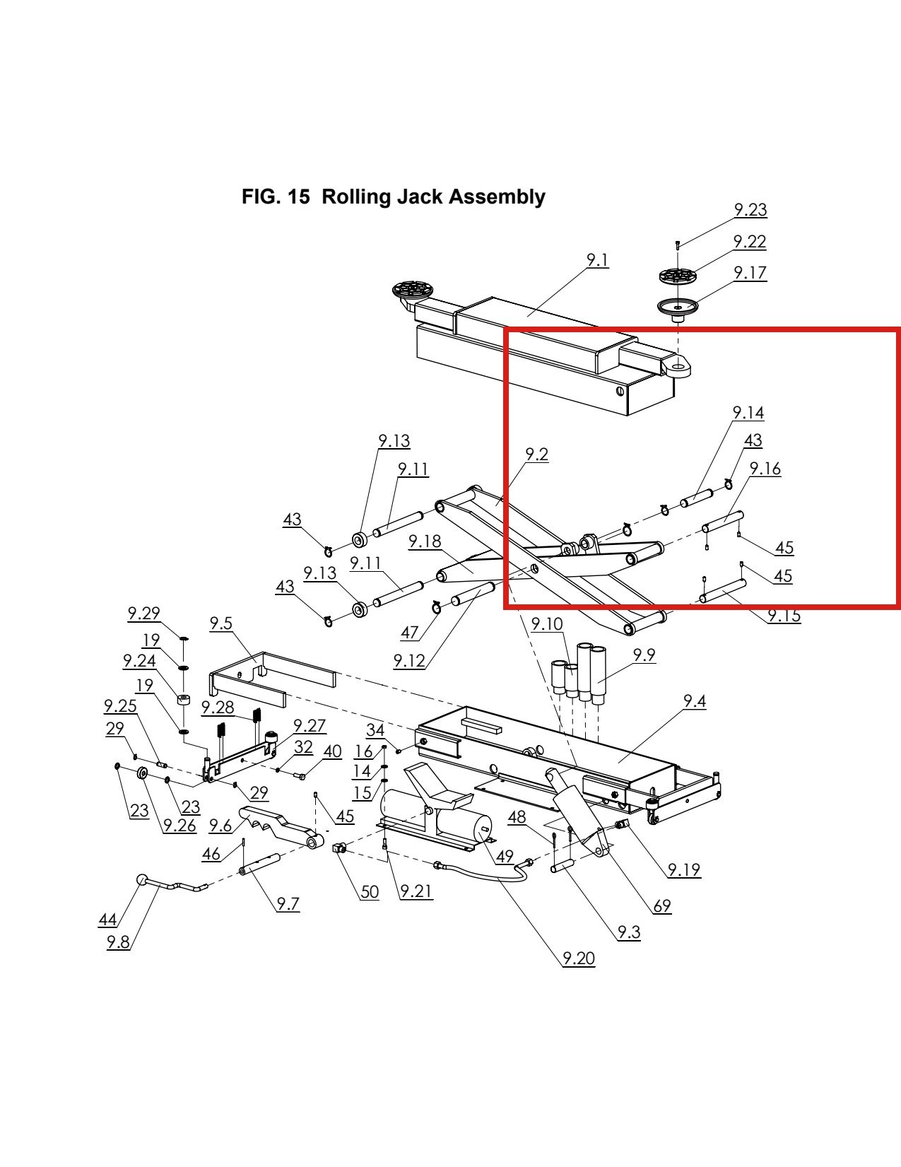 Direct Lift H4P-9008 Short Scissor Shaft for RJ70 Rolling Jack – Pro 14F 4-Post Lift parts diagram (location)