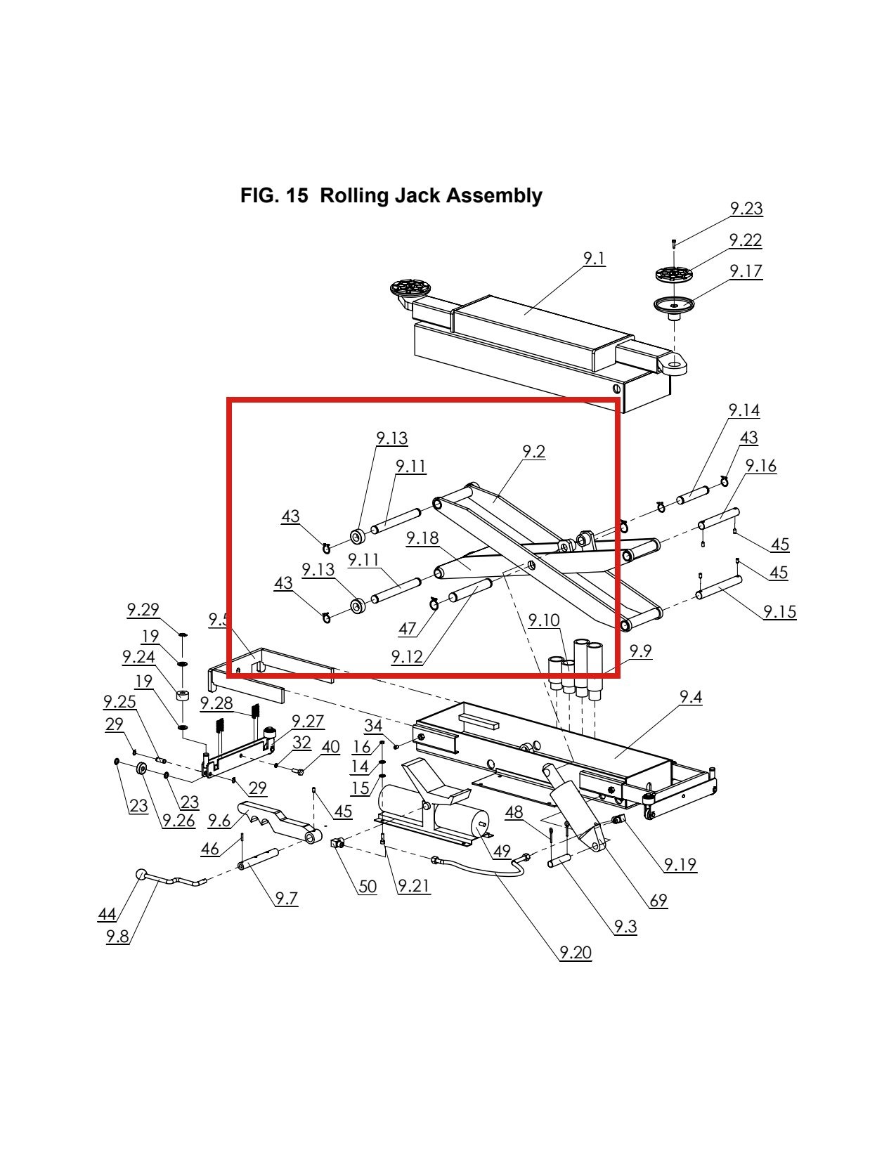 Direct Lift H4P-9300N Inner Scissor for RJ70 Rolling Jack – Pro 14F 4-Post Lift parts diagram (location)