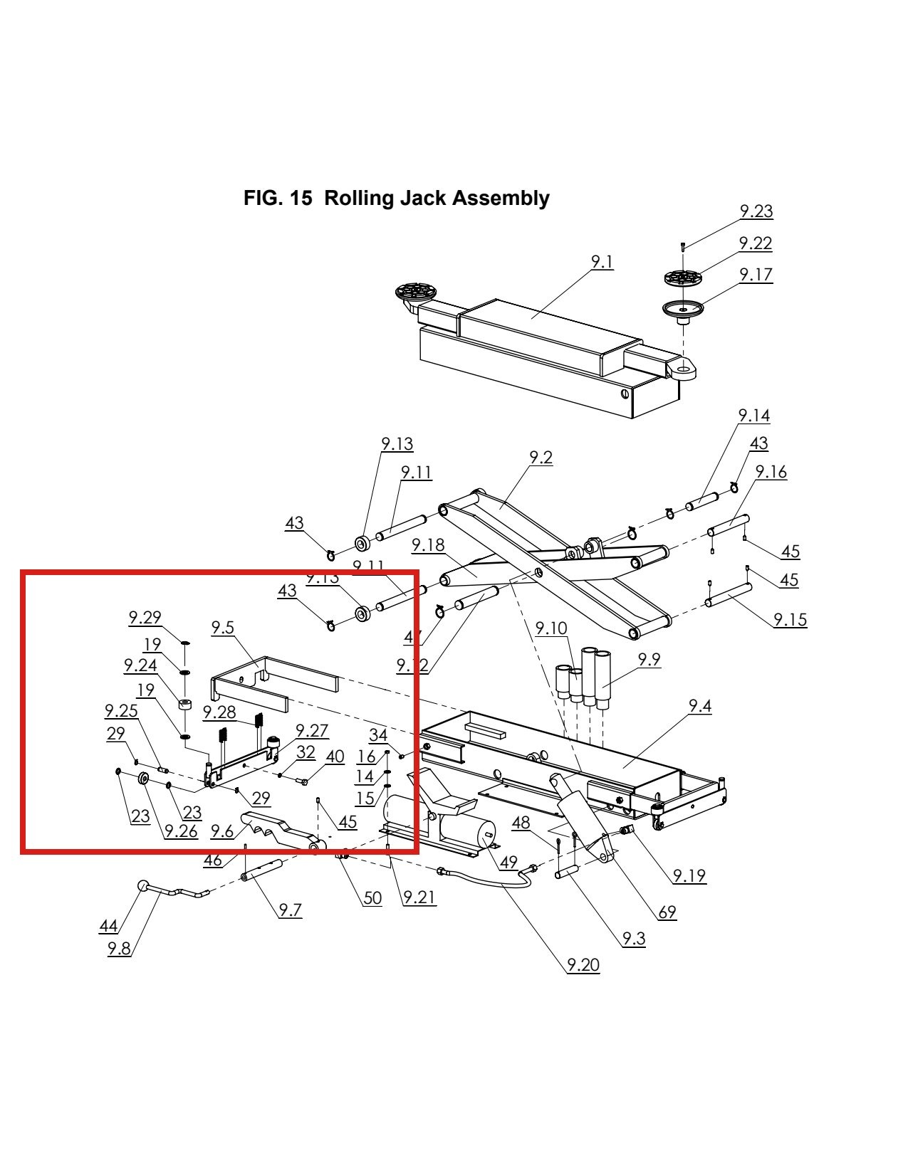 Direct Lift H4P-9401 Spring for RJ70 Rolling Jack – Pro 14F 4-Post Lift parts diagram (location)