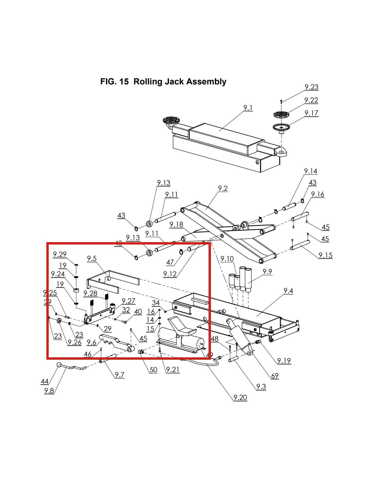 Direct Lift H4P-9410 Moving Structure for RJ70 Rolling Jack – Pro 14F 4-Post Lift parts diagram (location)