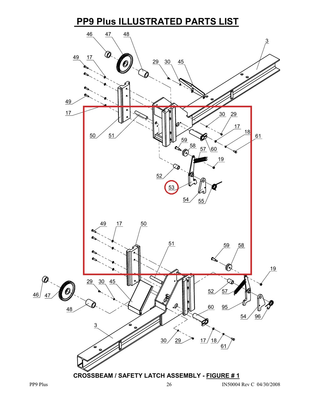 Direct Lift NH4D-1002 Safety Latch A for PP9+ 9K Four-Post Parking Lifts - full parts breakdown drawing