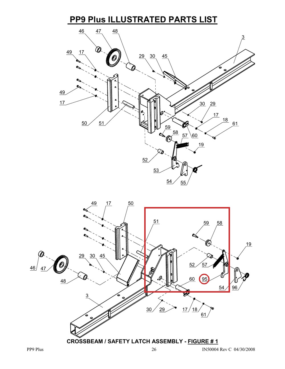 Direct Lift NH4D-1002DC Safety Latch B for PP9+ 9K Four-Post Parking Lifts - full parts breakdown drawing