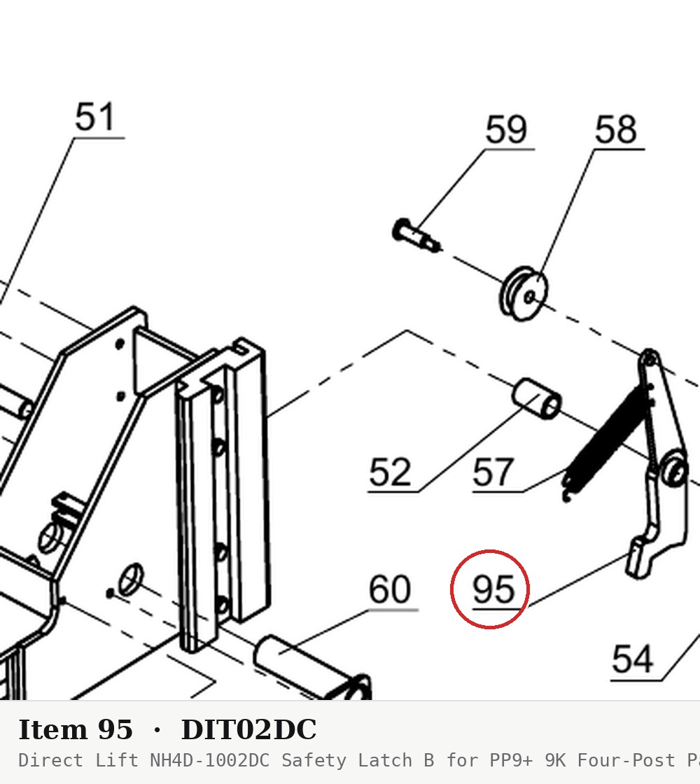 Direct Lift NH4D-1002DC Safety Latch B for PP9+ 9K Four-Post Parking Lifts - parts drawing detail