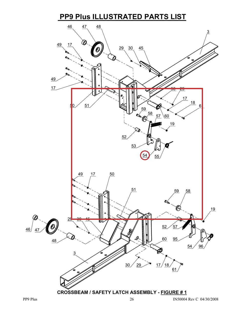 Direct Lift NH4D-1003 Safety Latch - 9K Parking Wider V & PP9+ 9K 4-Post - full parts breakdown drawing